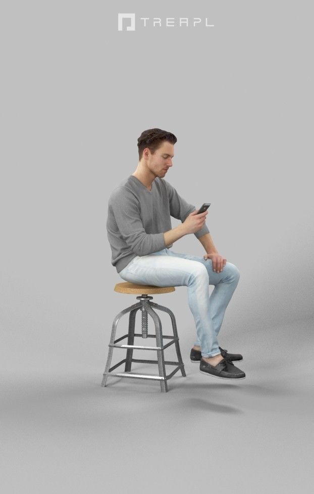 Virtue A Young Sitting Man Casually Texting On His Cell Phone Low-poly 3D model_4