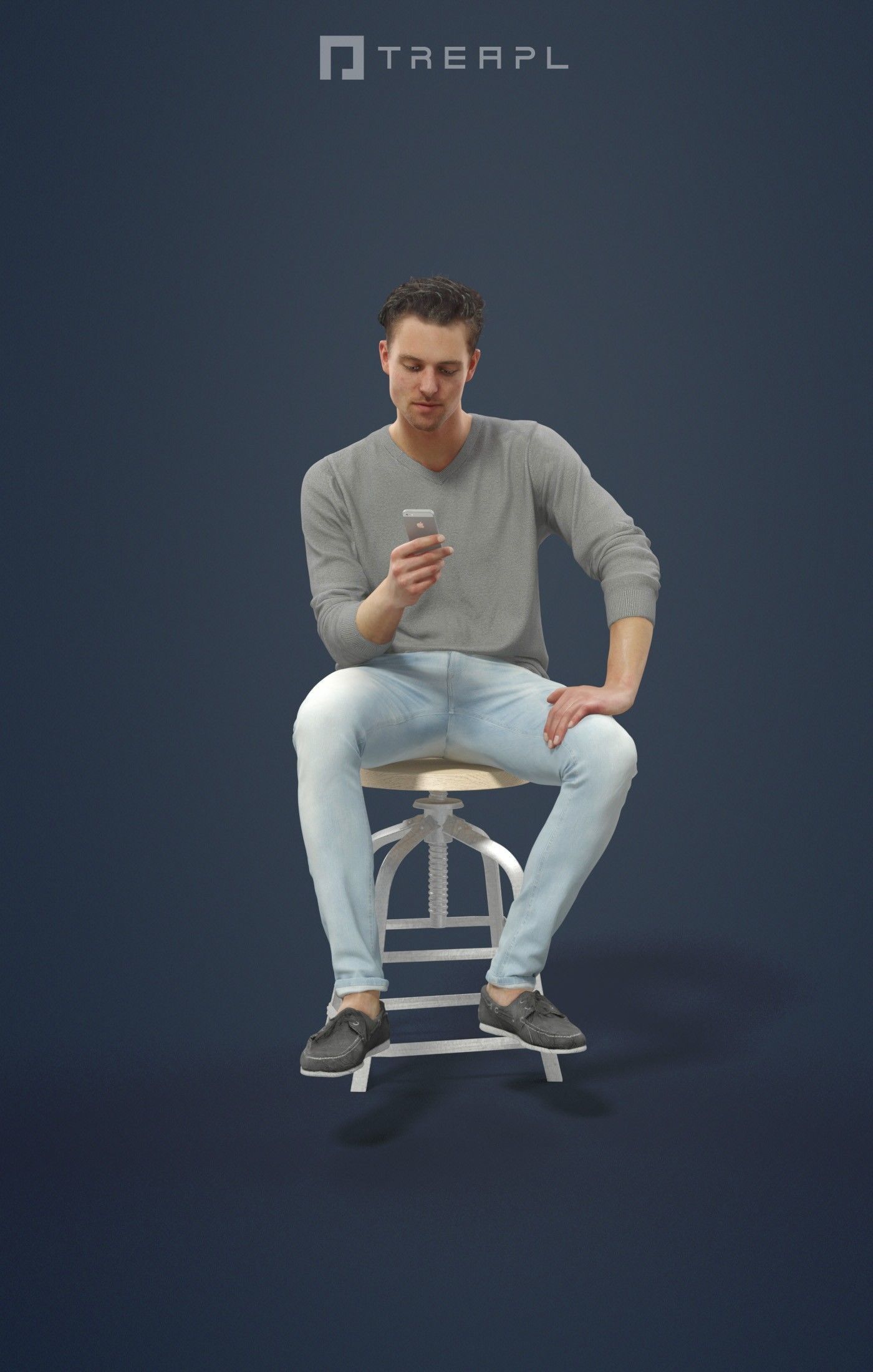 Virtue A Young Sitting Man Casually Texting On His Cell Phone Low-poly 3D model_1