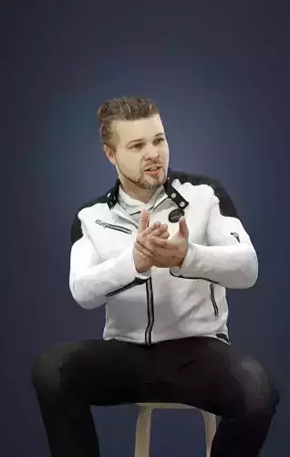 Keen Casual Sitting Man In Jacket And Jeans Explaining Low-poly 3D model