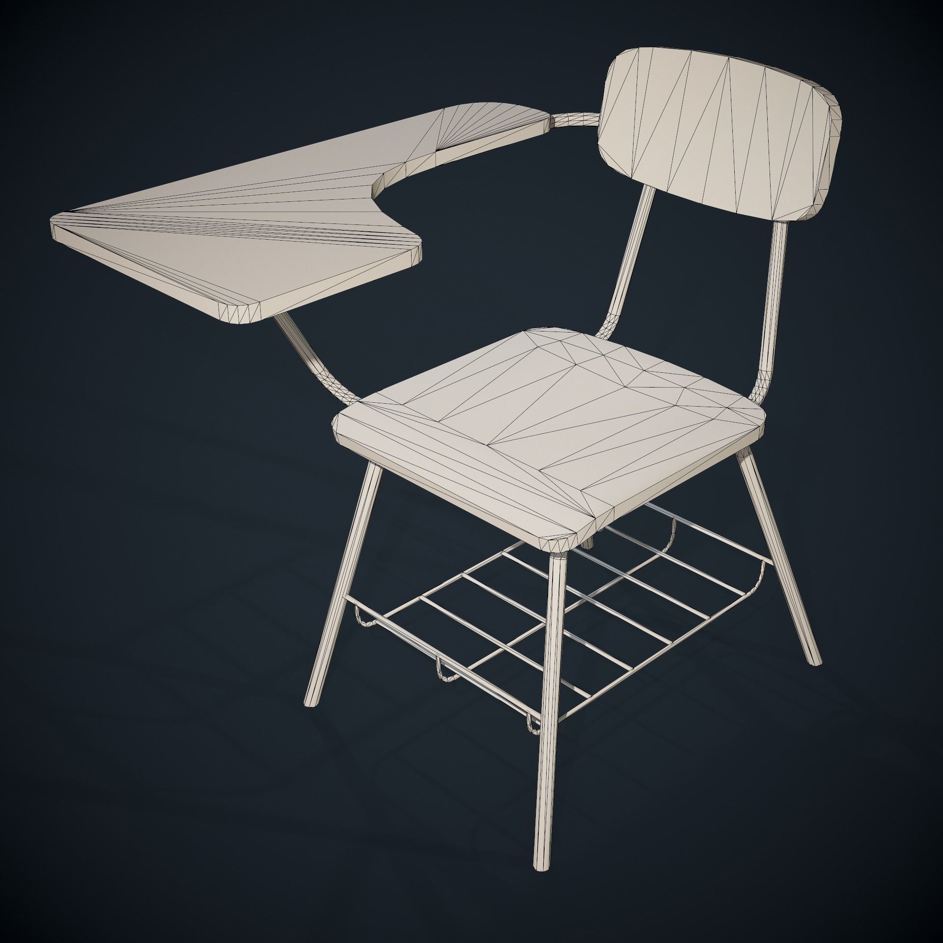 PBR Old Student Desk Low-poly 3D model_11