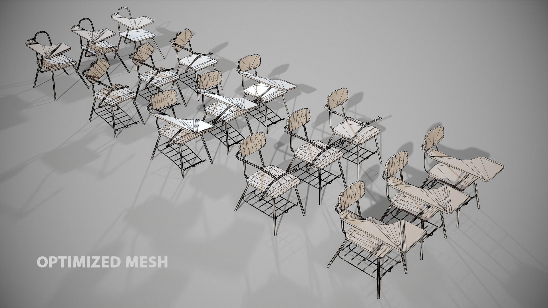 PBR Old Student Desk Low-poly 3D model_4