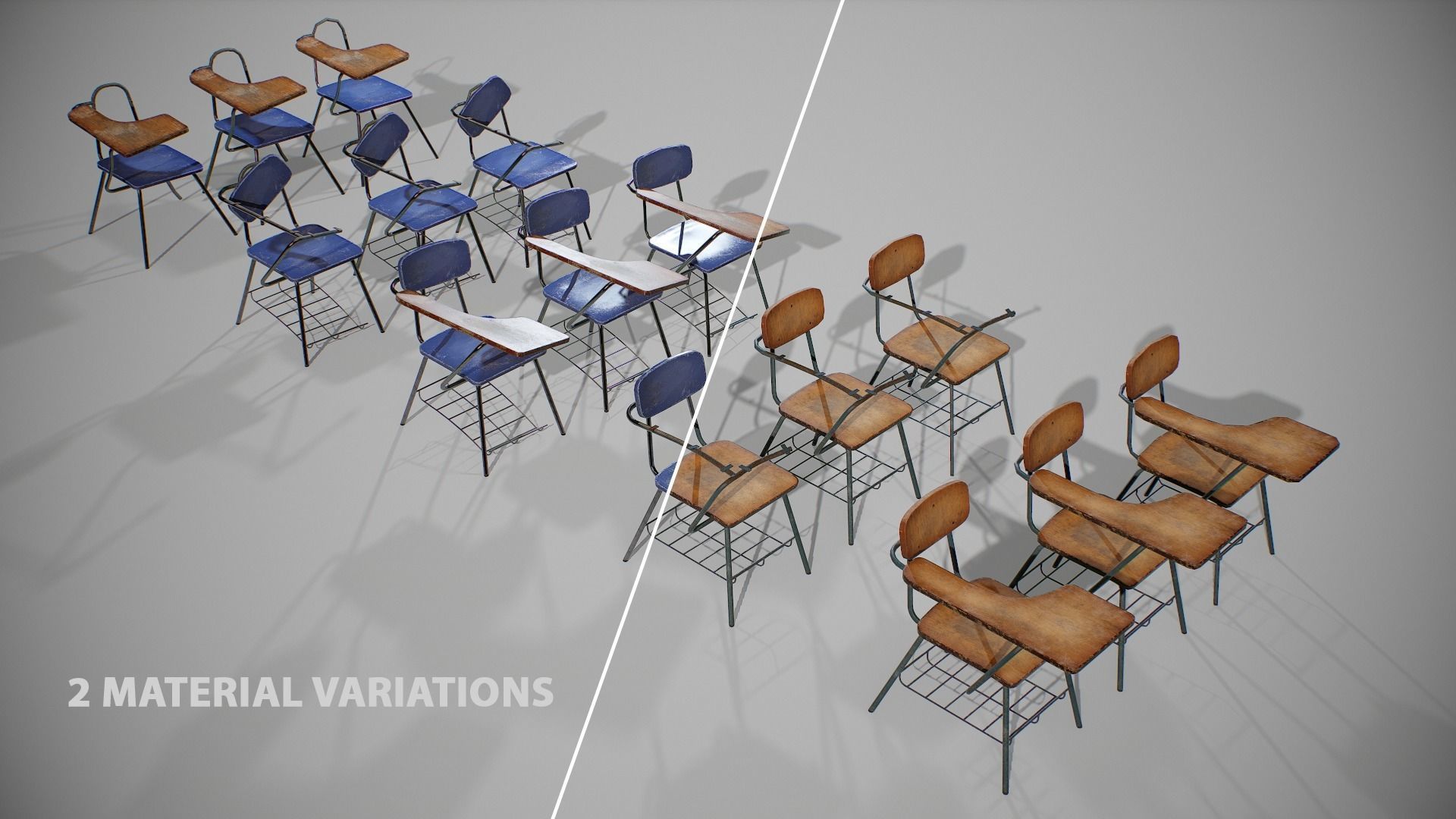 PBR Old Student Desk Low-poly 3D model_2
