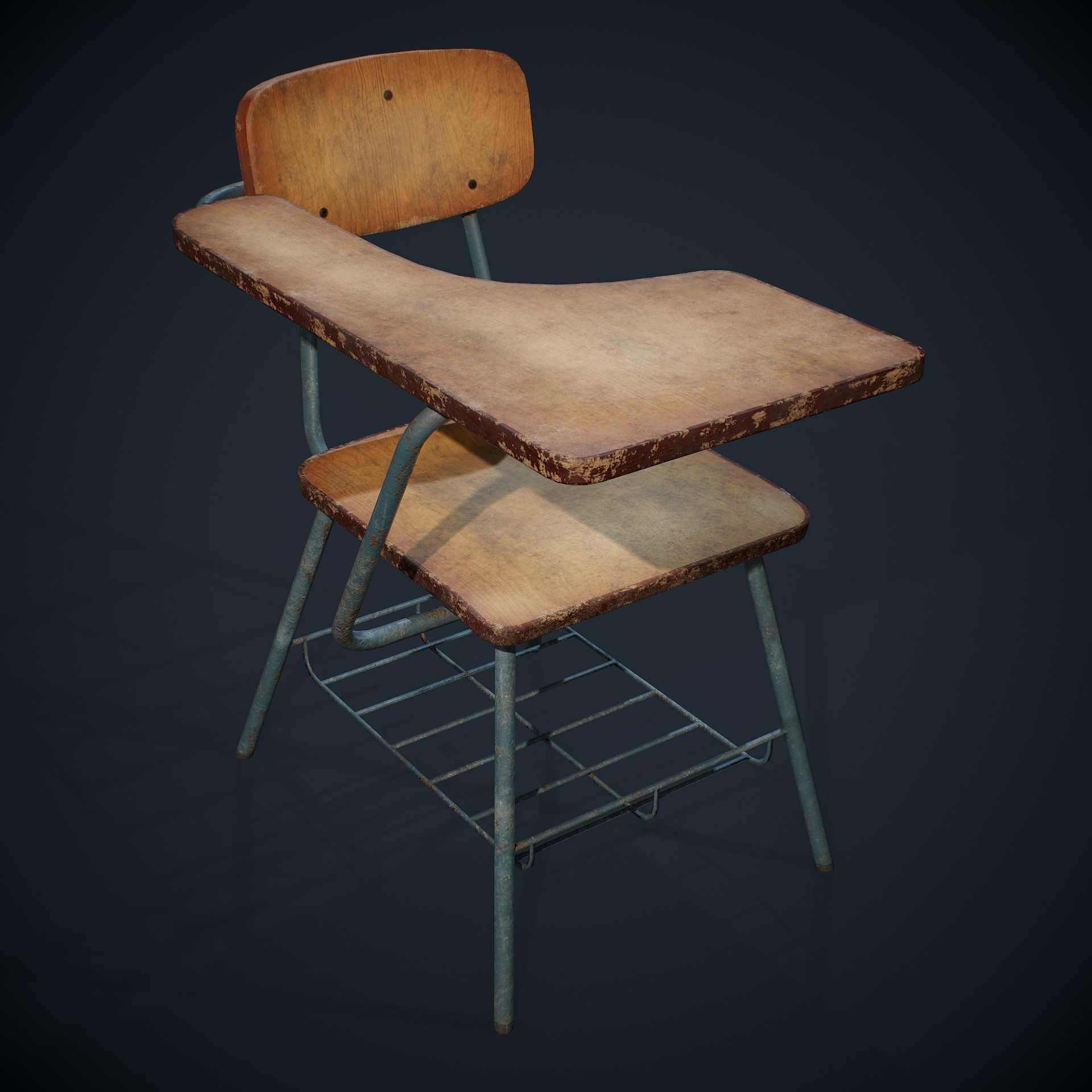 PBR Old Student Desk Low-poly 3D model_5