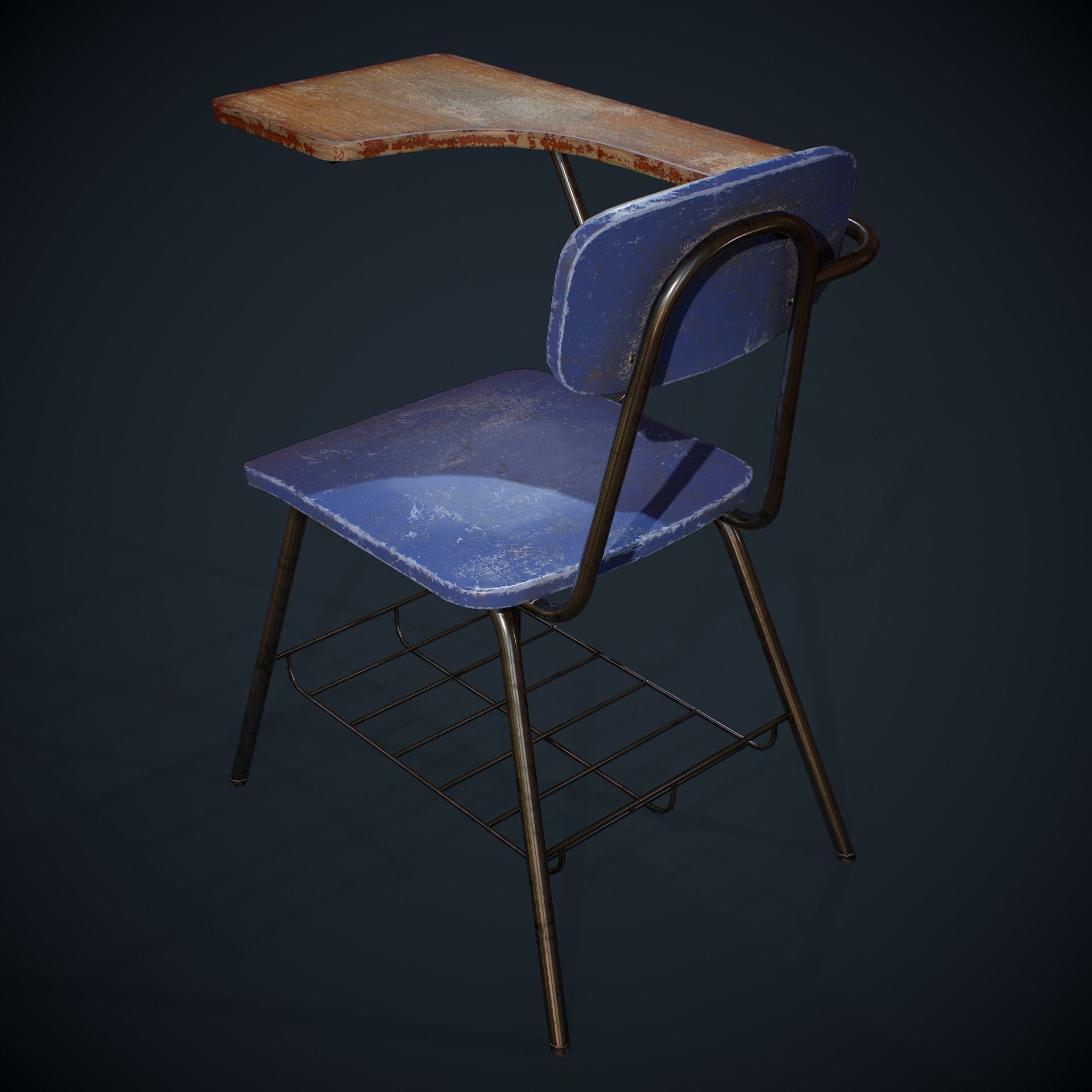 PBR Old Student Desk Low-poly 3D model_7