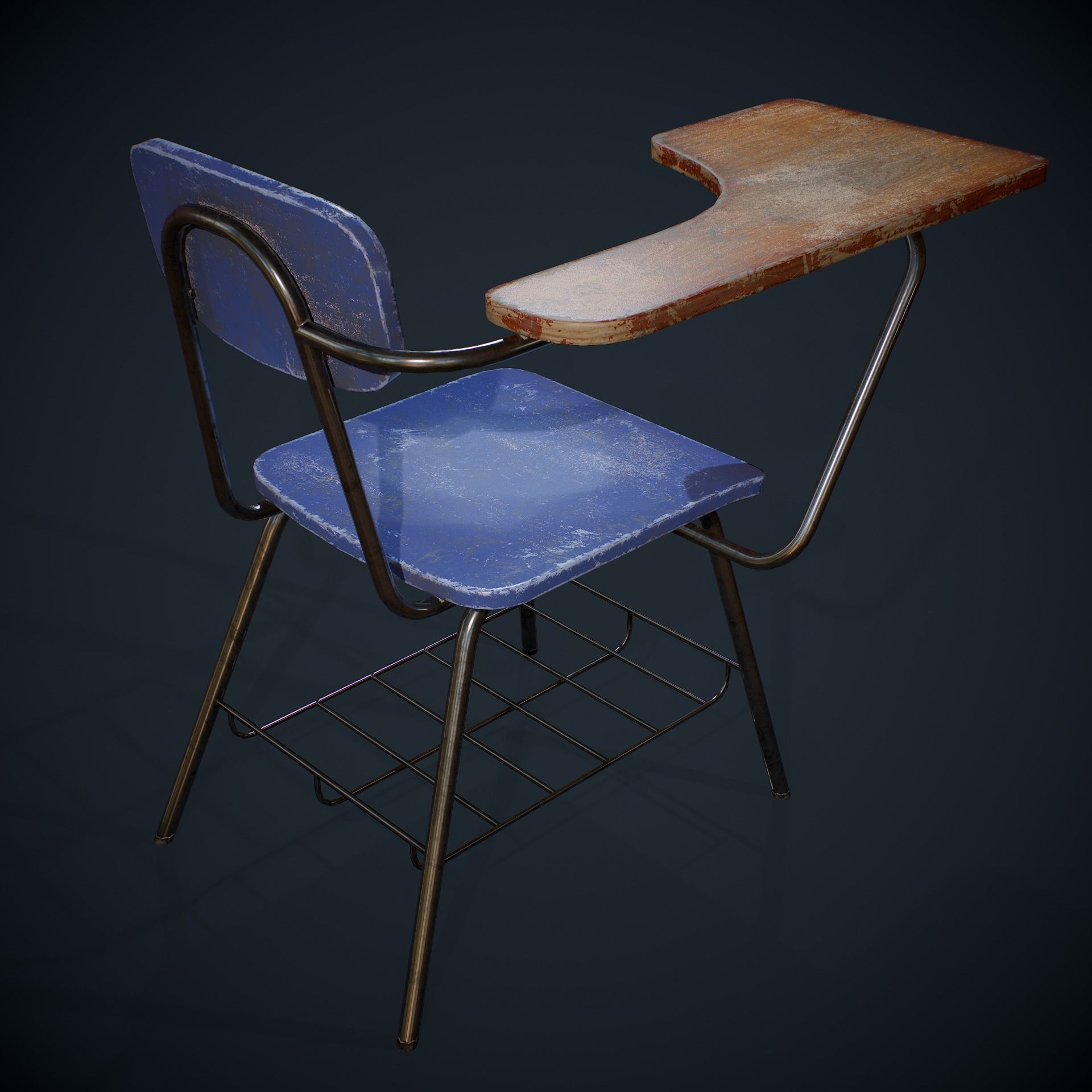 PBR Old Student Desk Low-poly 3D model_8