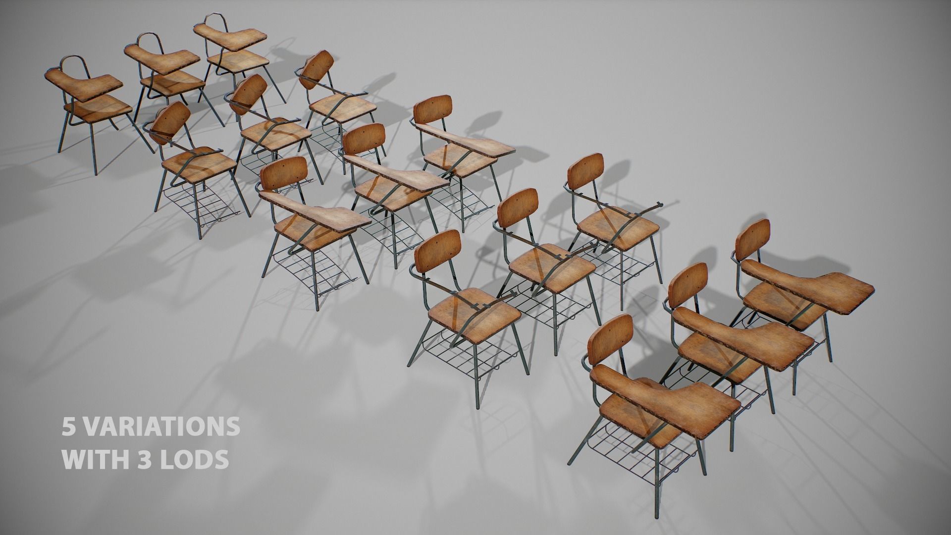 PBR Old Student Desk Low-poly 3D model_3