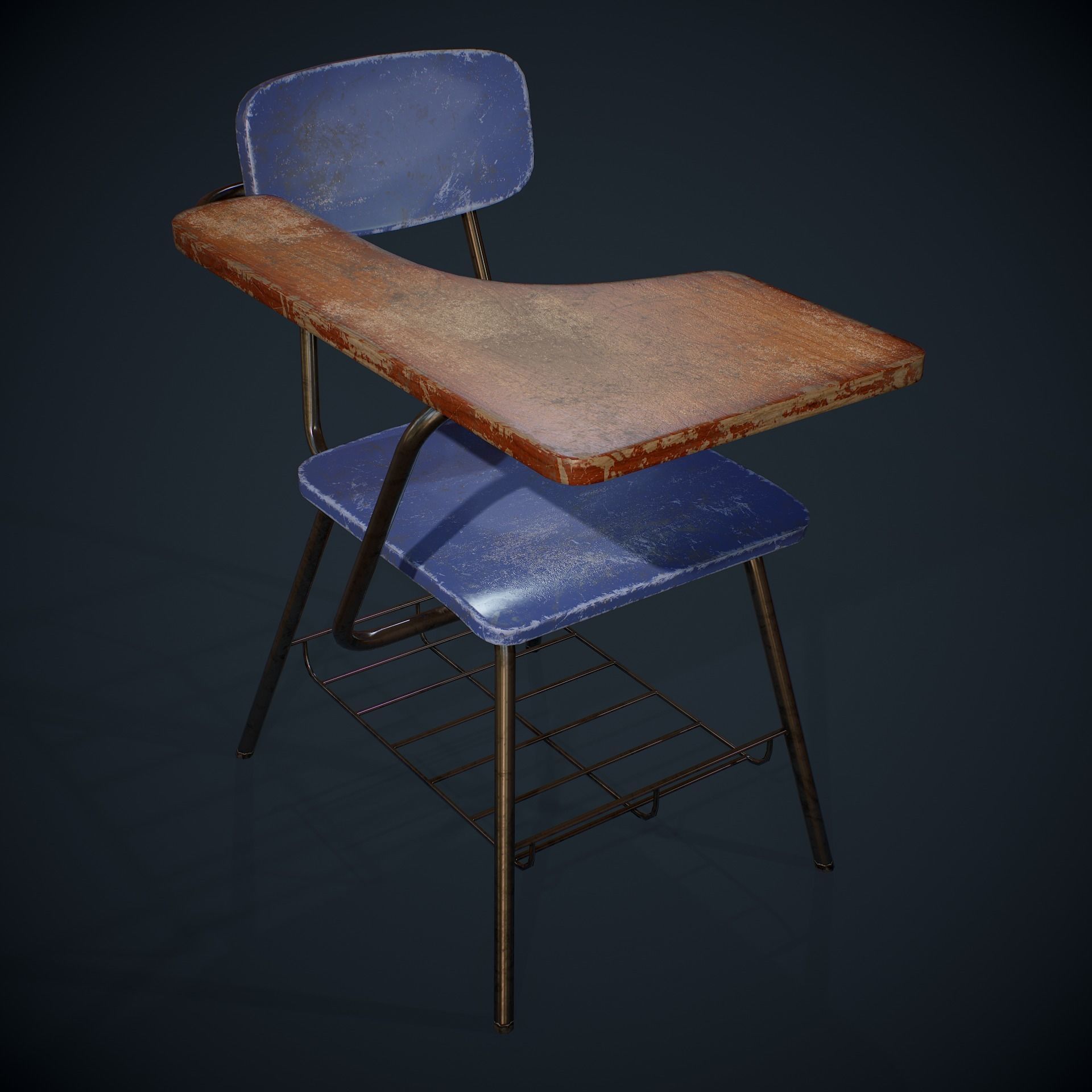 PBR Old Student Desk Low-poly 3D model_6
