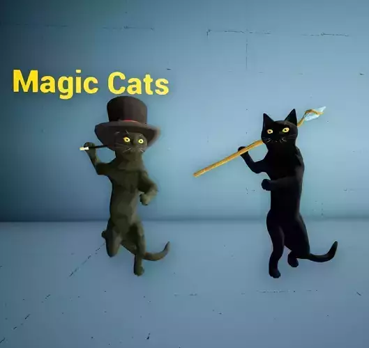 Magic Cats 55 Animations with Props Wizard RPG Character Low-poly 3D model