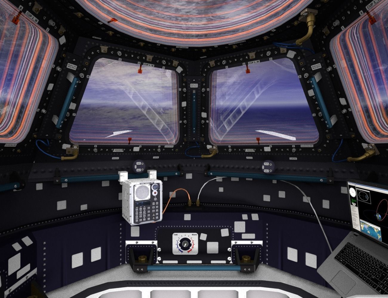 ISS Cupola module interior and exterior Low-poly 3D model_3