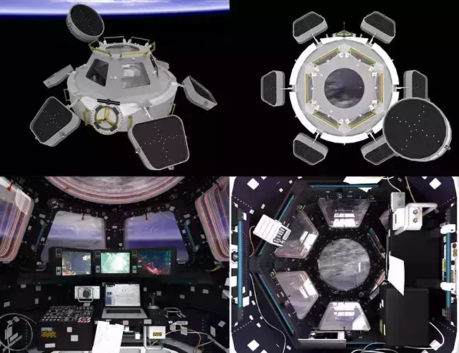 ISS Cupola module interior and exterior Low-poly 3D model