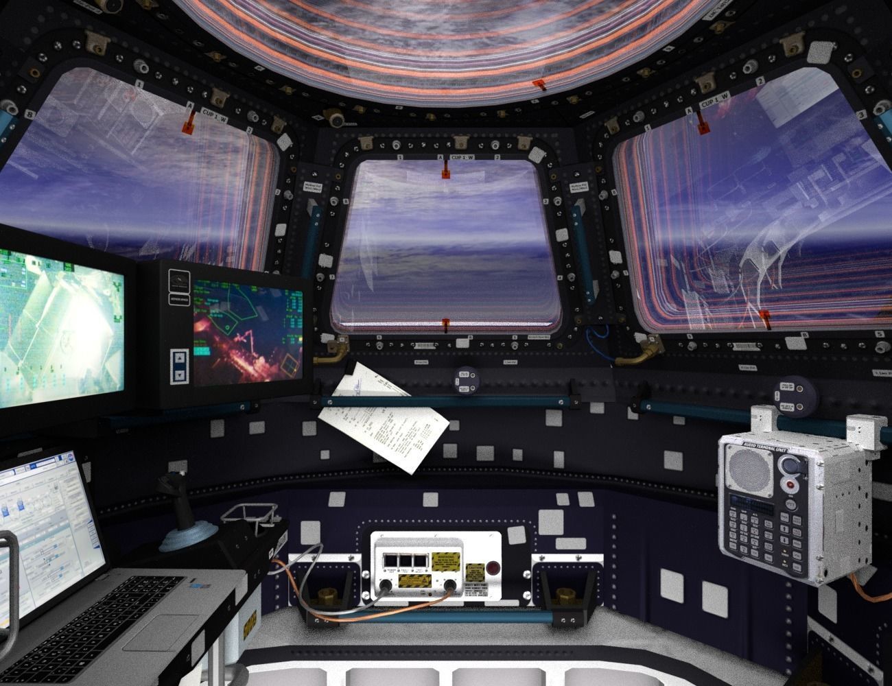 ISS Cupola module interior and exterior Low-poly 3D model_2