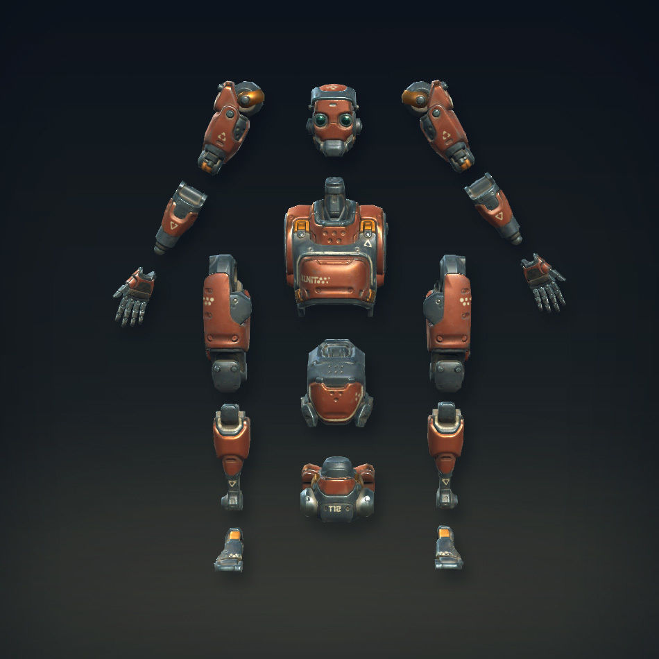 Destructible Humanoid Robot Low-poly 3D model_4