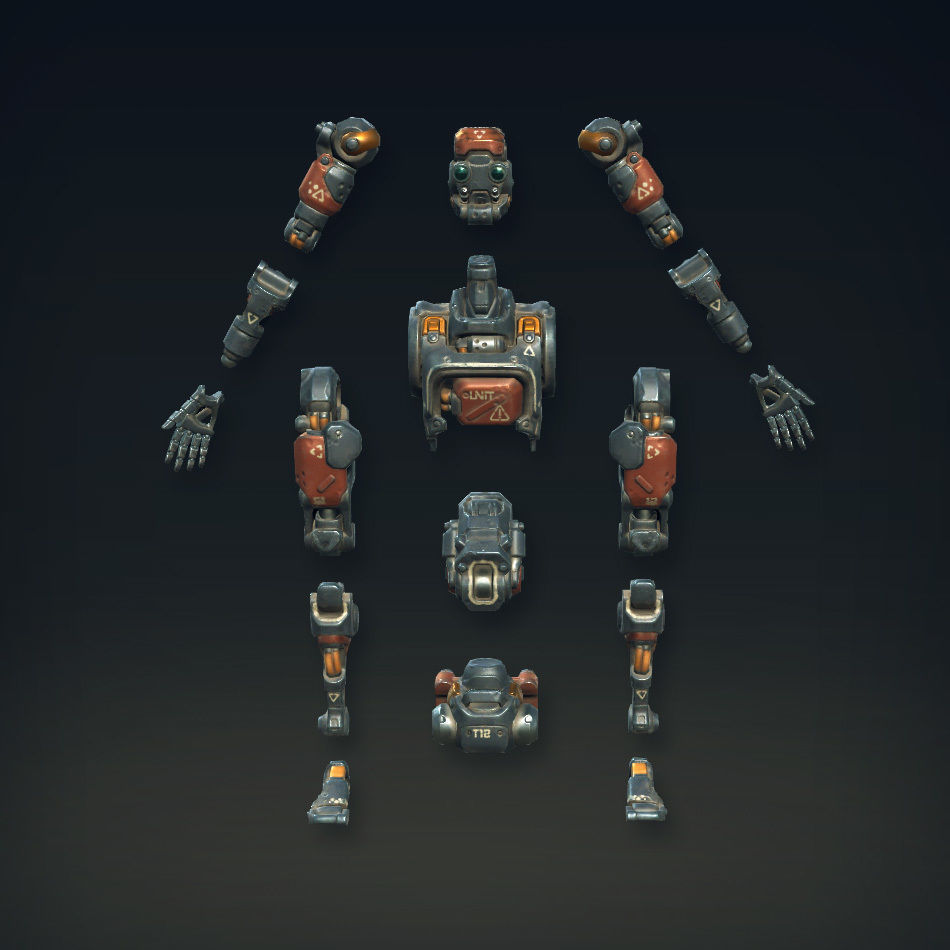 Destructible Humanoid Robot Low-poly 3D model_5