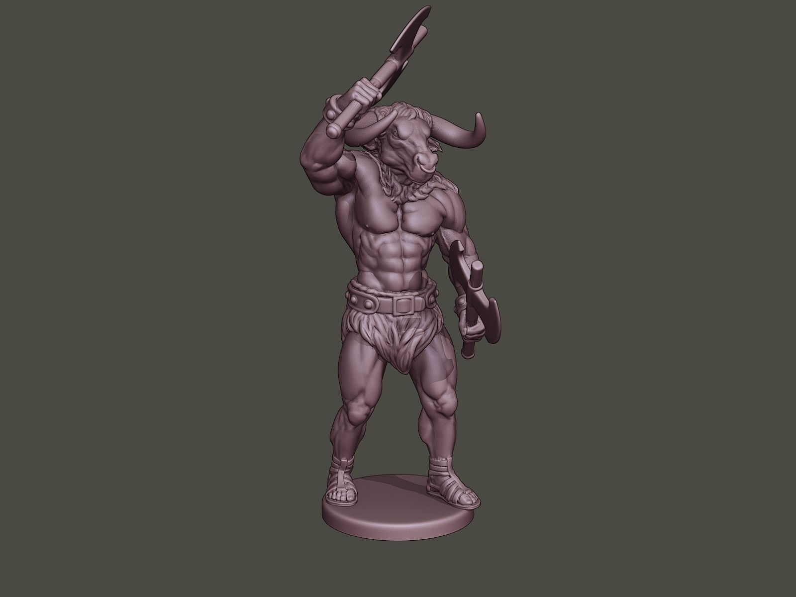 Minotaur Warrior Stand2 two Axes 3D print model_9