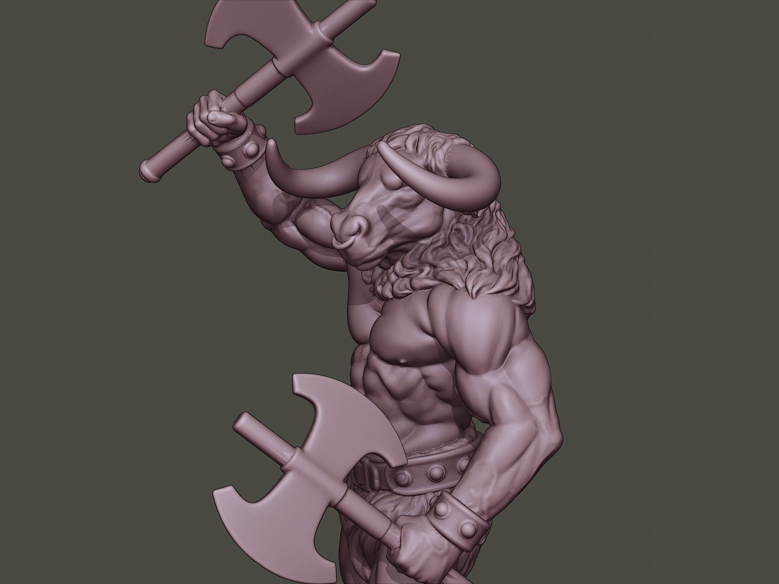 Minotaur Warrior Stand2 two Axes 3D print model_17