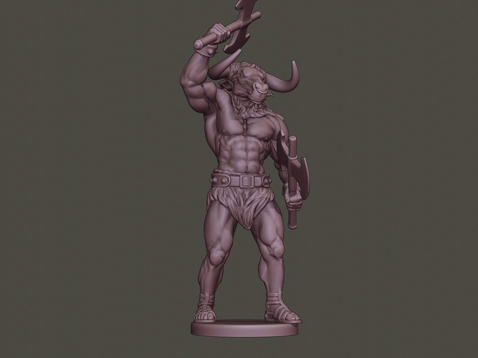 Minotaur Warrior Stand2 two Axes 3D print model_12