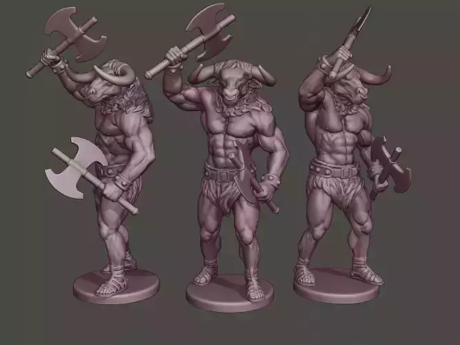 Minotaur Warrior Stand2 two Axes 3D print model