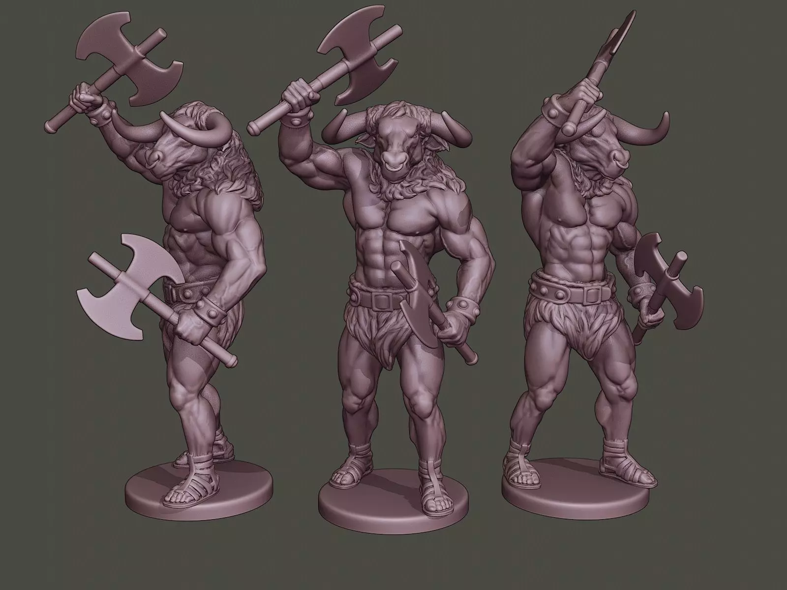 Minotaur Warrior Stand2 two Axes 3D print model_0