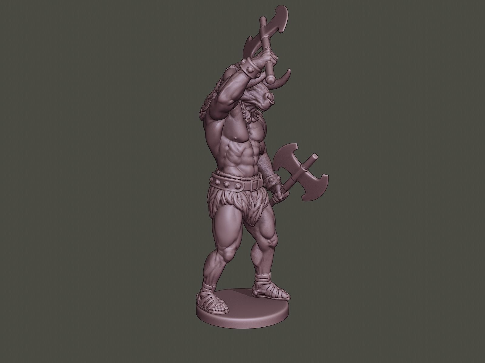 Minotaur Warrior Stand2 two Axes 3D print model_8