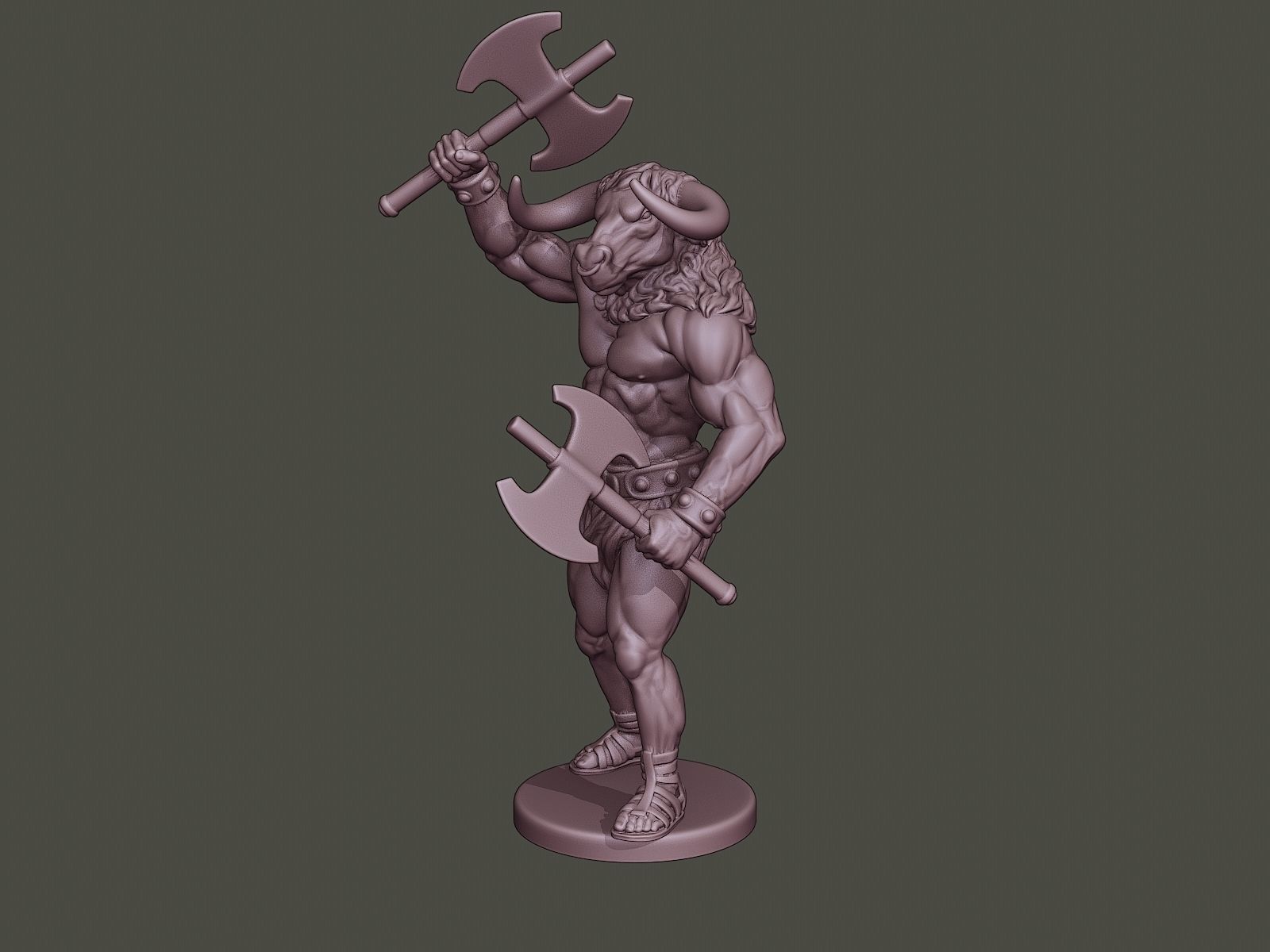 Minotaur Warrior Stand2 two Axes 3D print model_1