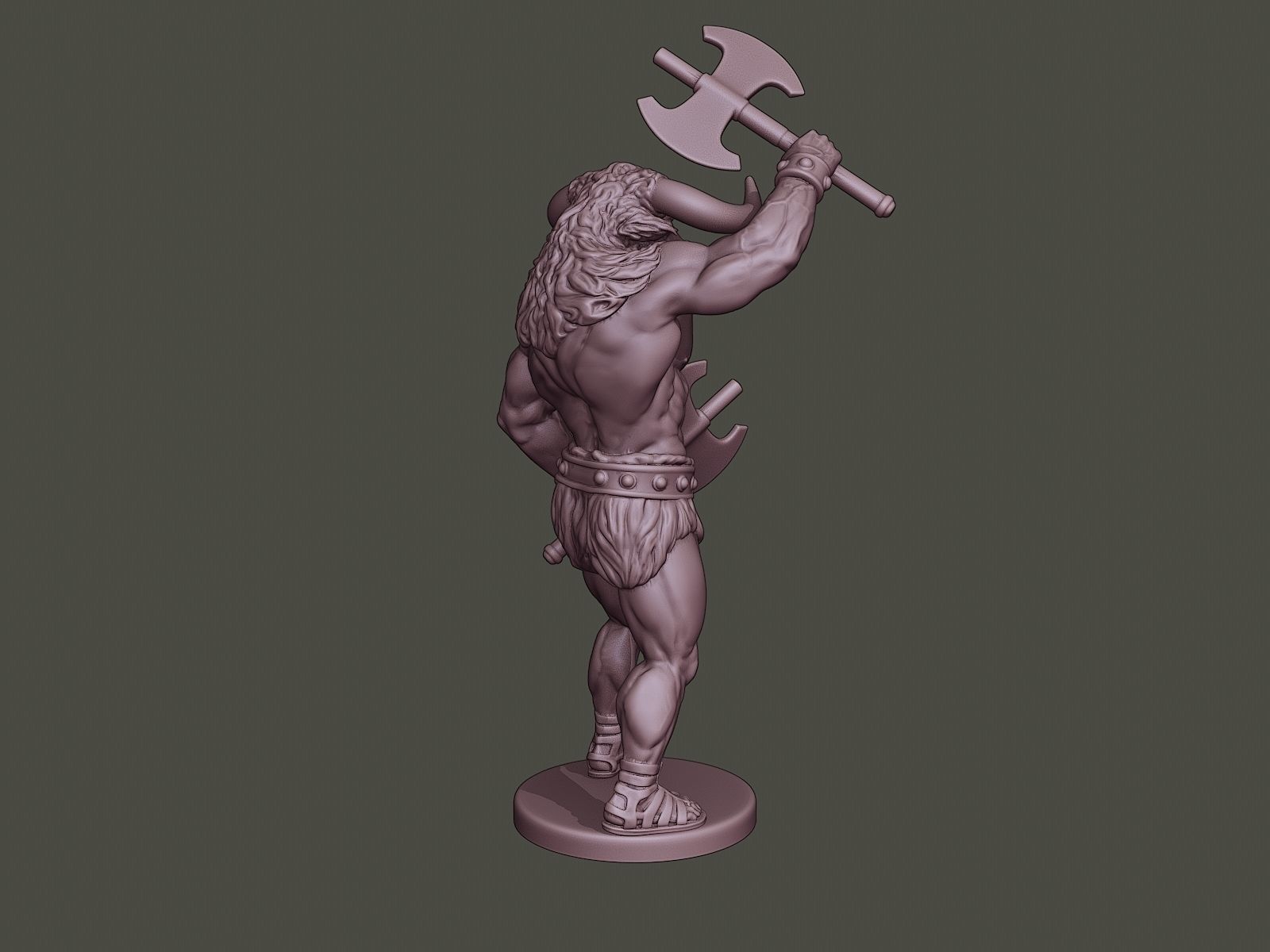 Minotaur Warrior Stand2 two Axes 3D print model_6