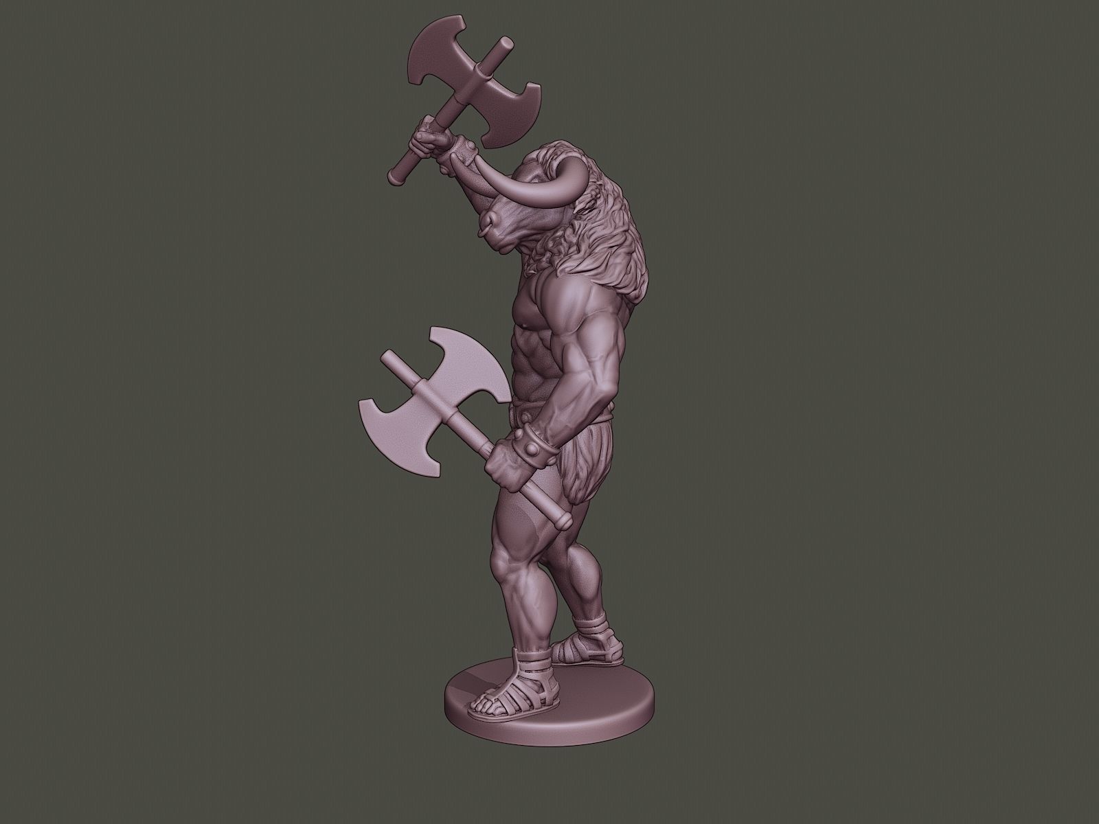 Minotaur Warrior Stand2 two Axes 3D print model_2