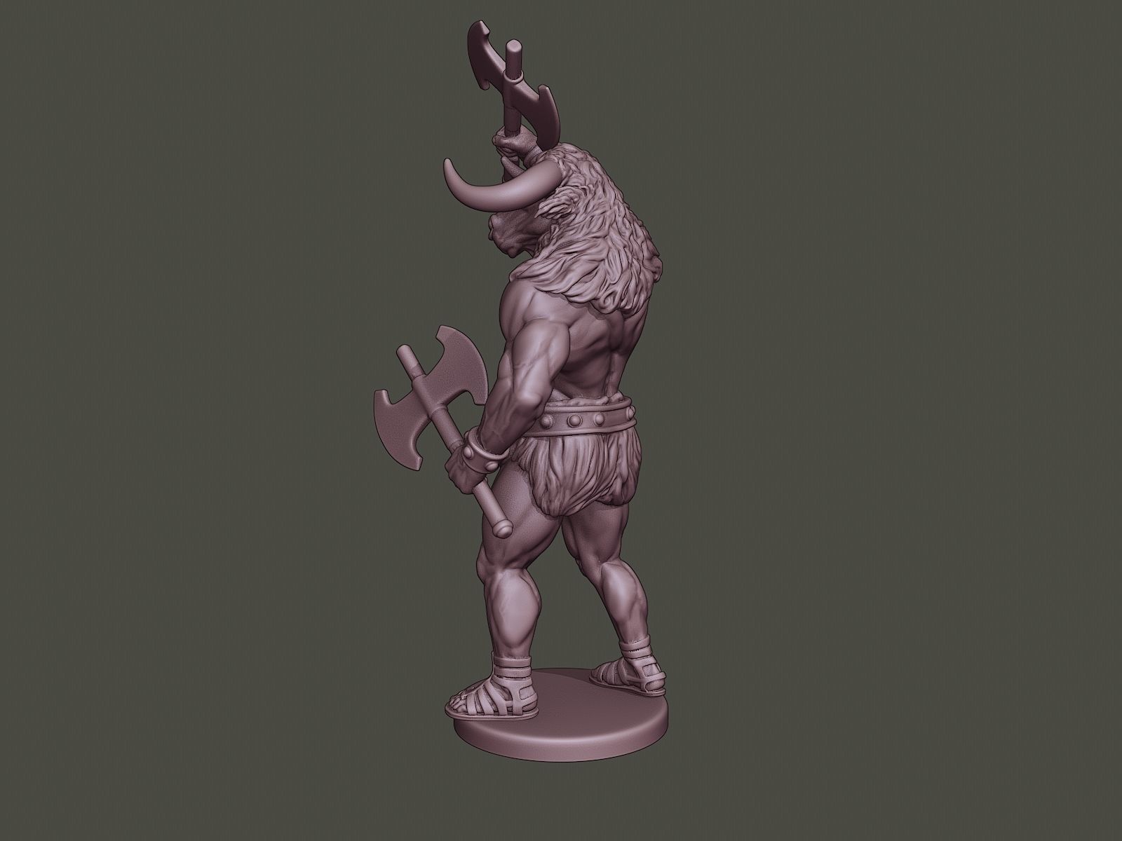 Minotaur Warrior Stand2 two Axes 3D print model_3