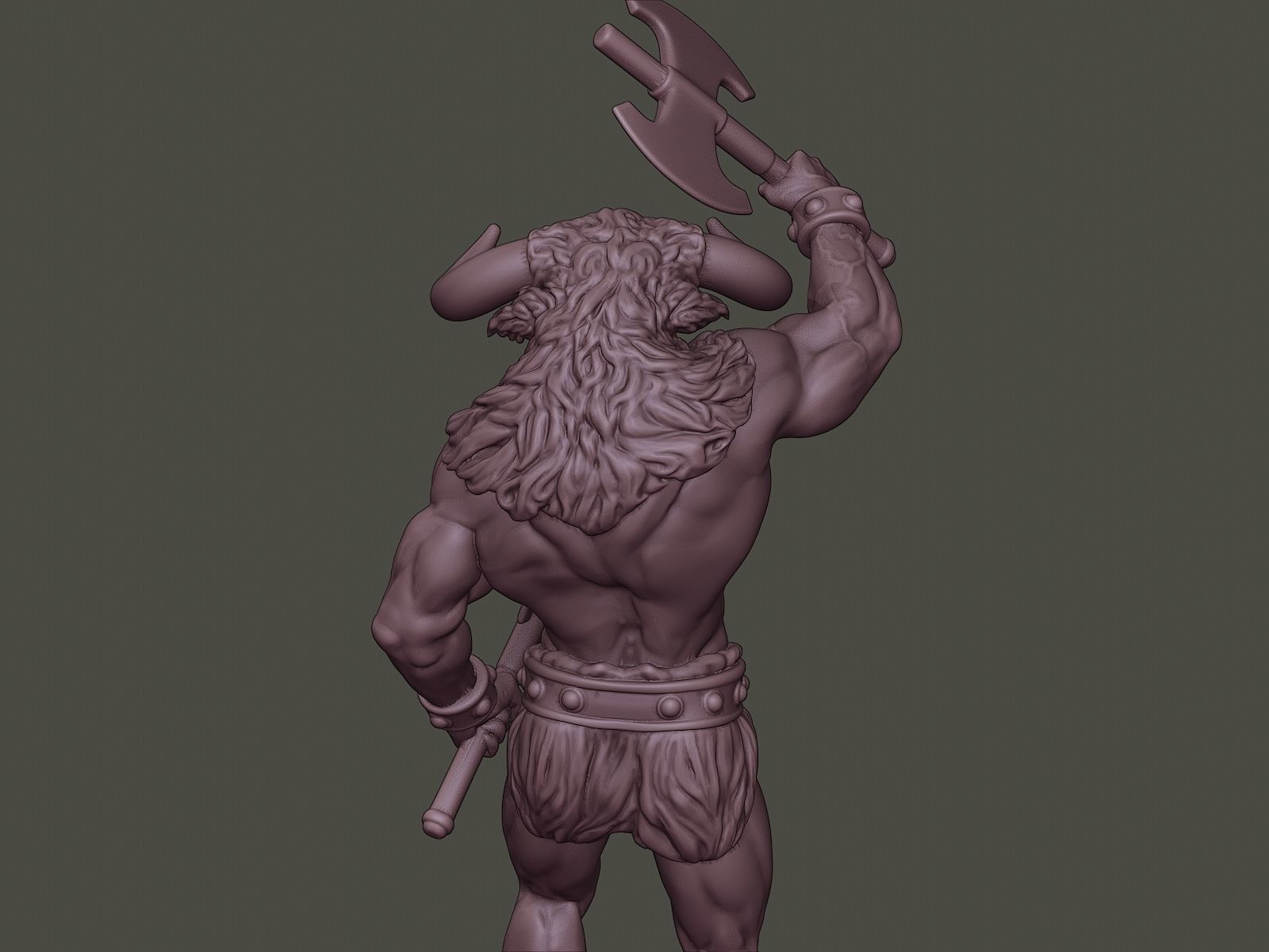 Minotaur Warrior Stand2 two Axes 3D print model_20
