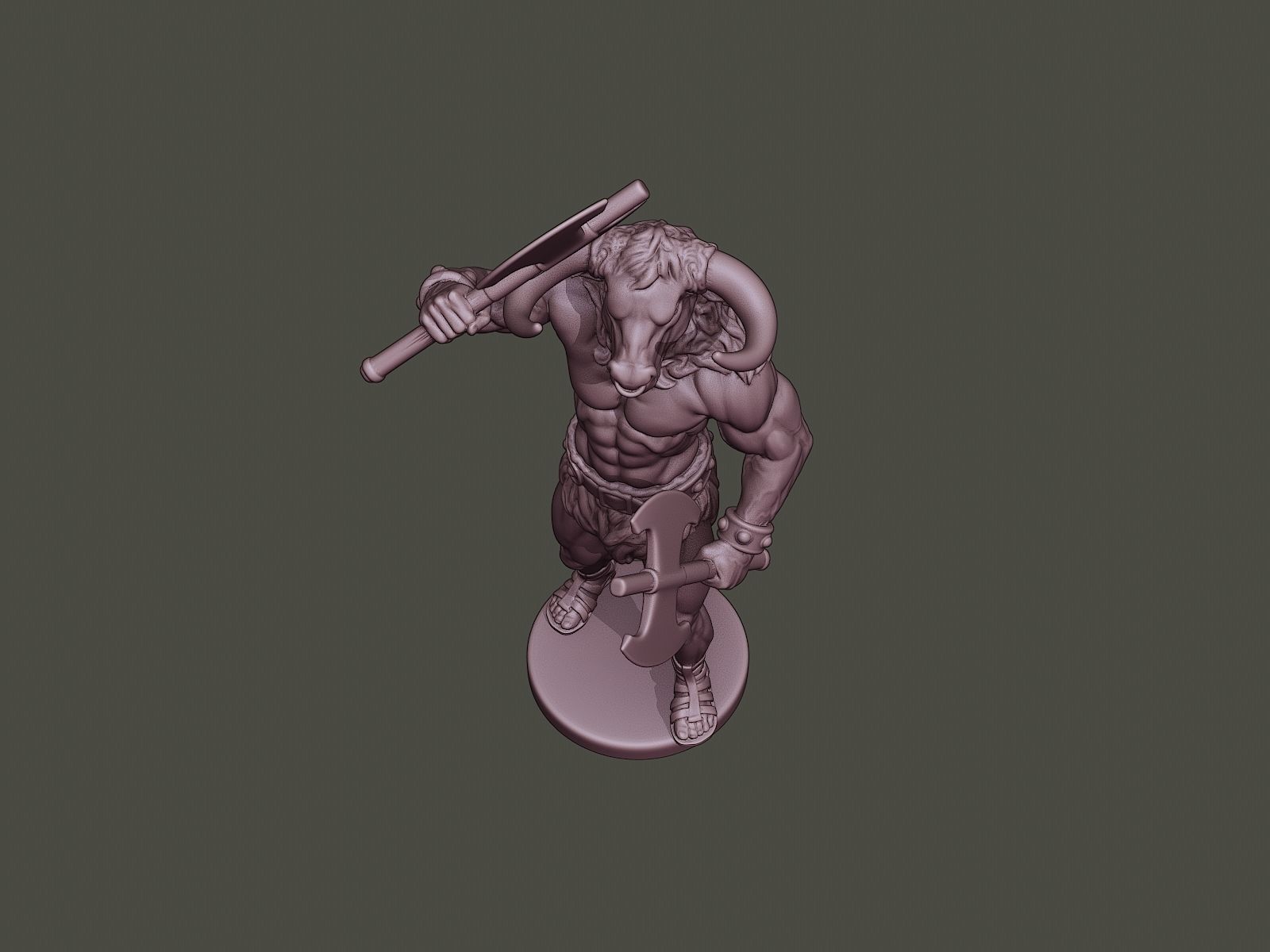 Minotaur Warrior Stand2 two Axes 3D print model_13