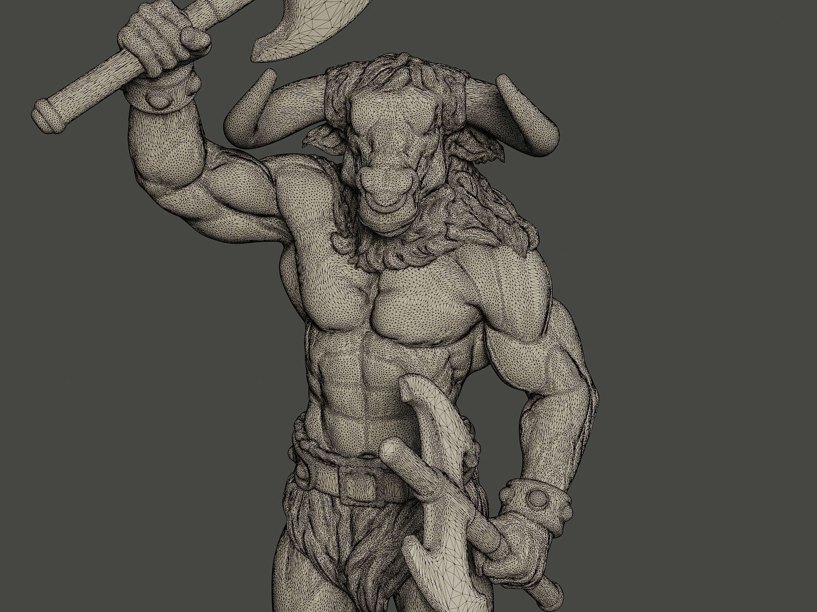 Minotaur Warrior Stand2 two Axes 3D print model_11