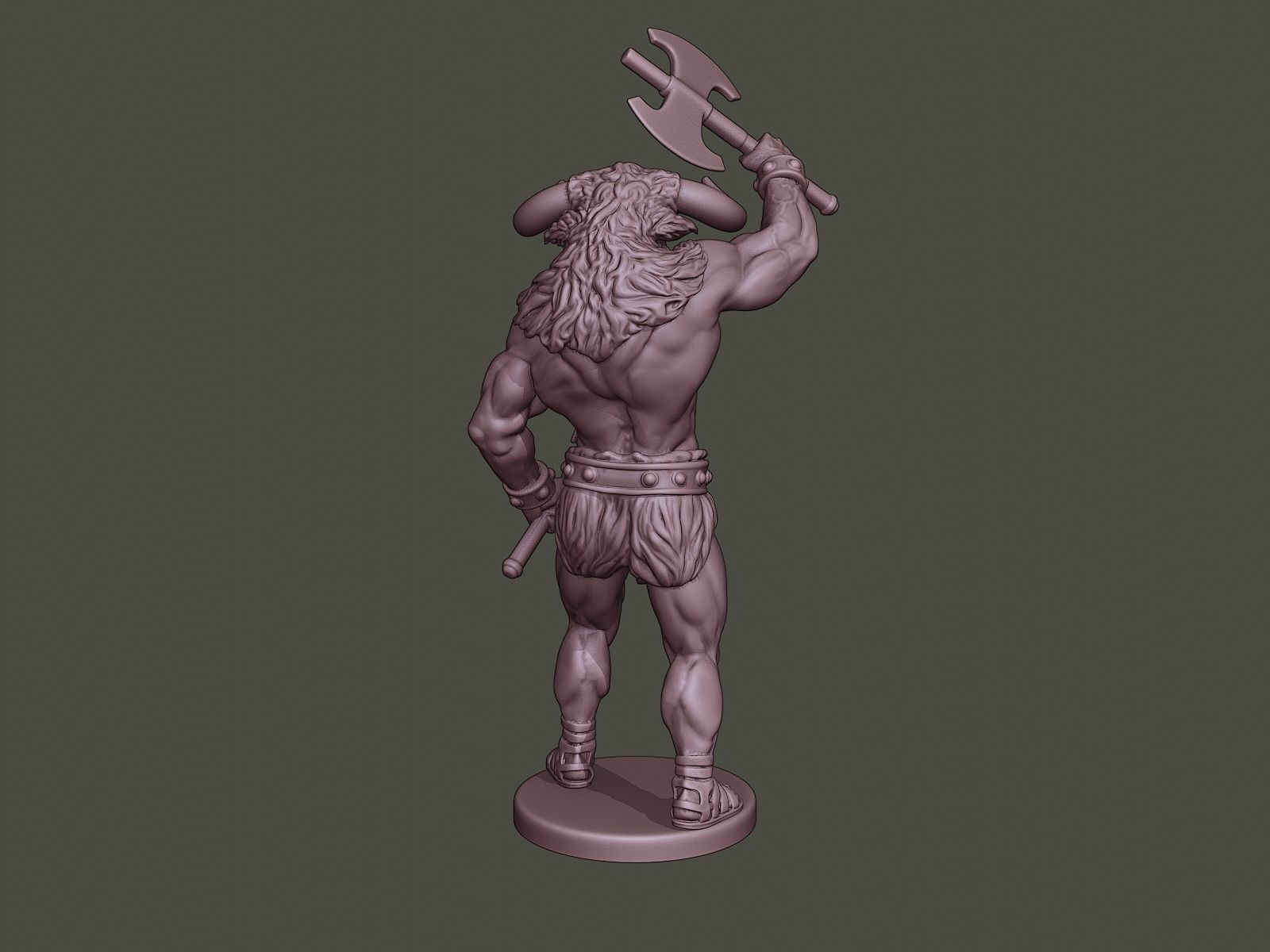 Minotaur Warrior Stand2 two Axes 3D print model_5