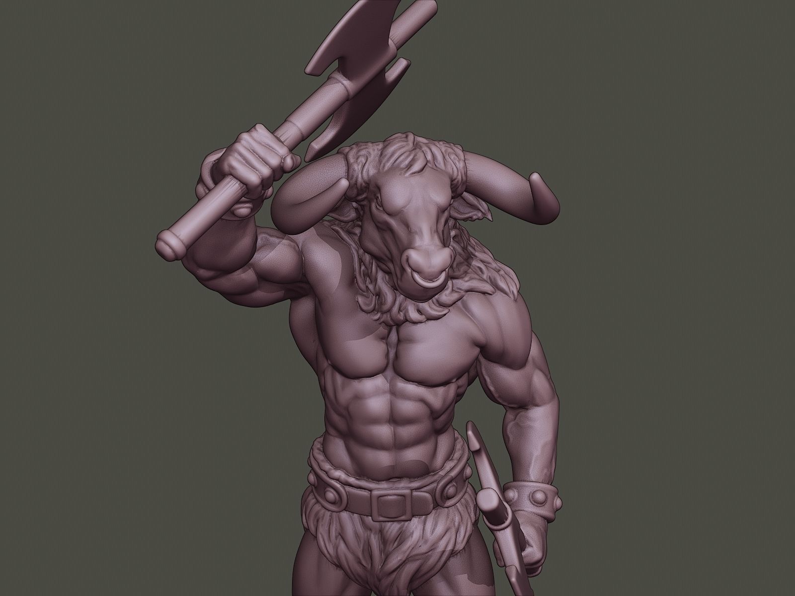 Minotaur Warrior Stand2 two Axes 3D print model_18