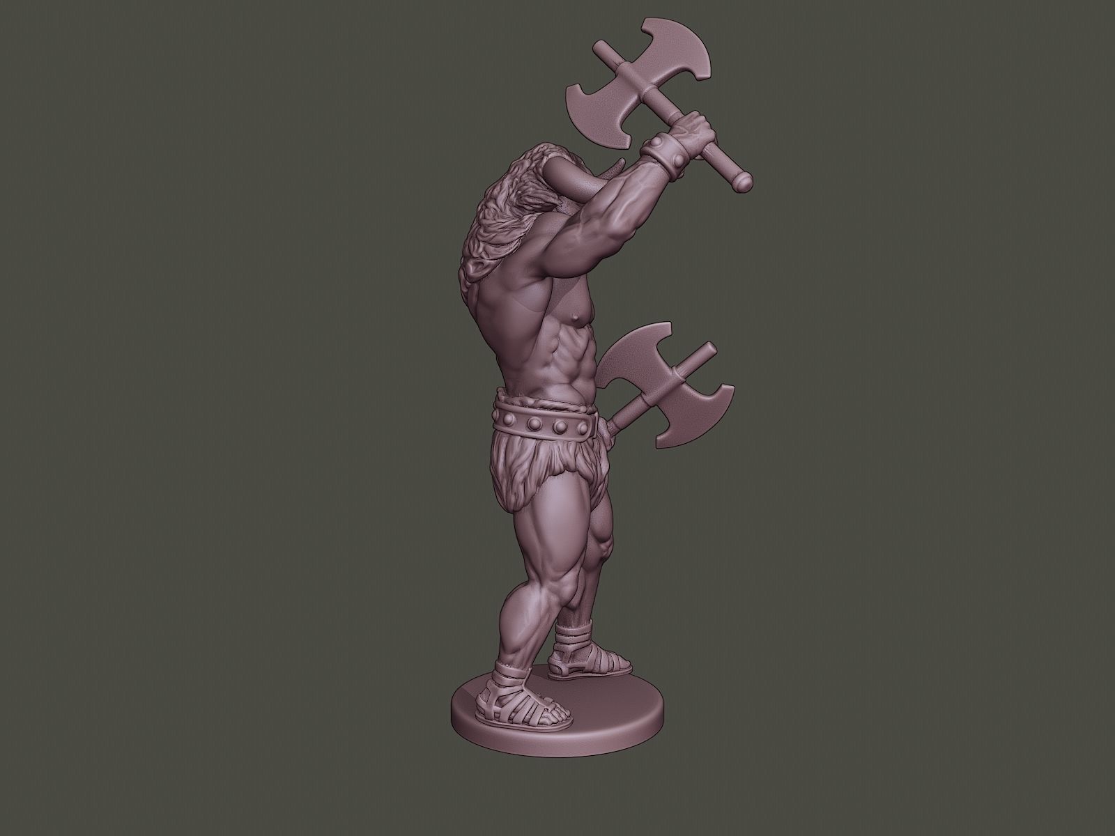 Minotaur Warrior Stand2 two Axes 3D print model_7