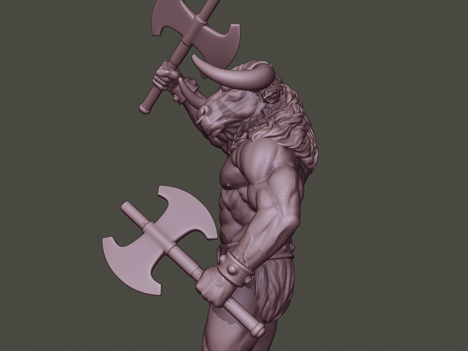 Minotaur Warrior Stand2 two Axes 3D print model_16