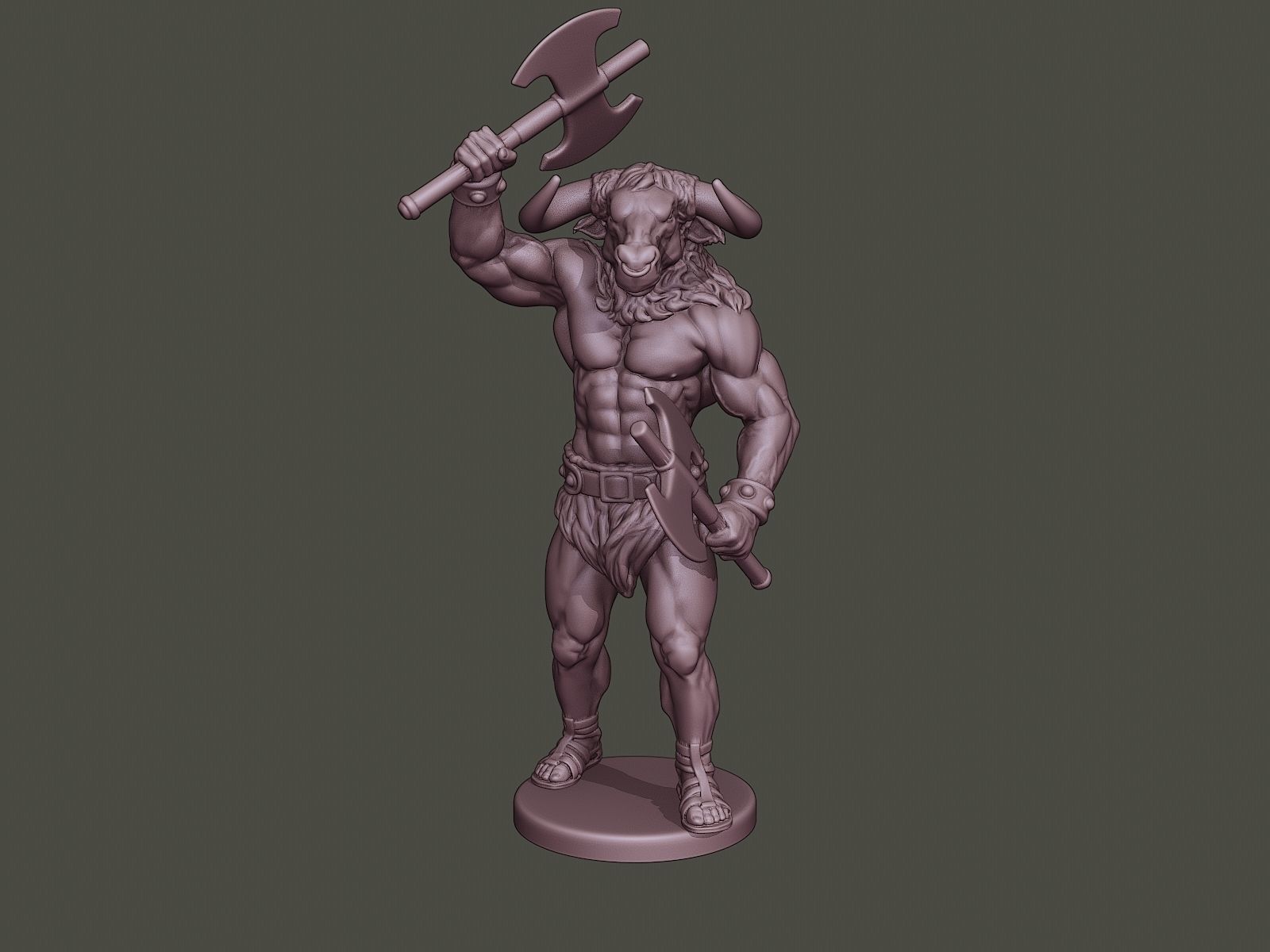 Minotaur Warrior Stand2 two Axes 3D print model_10