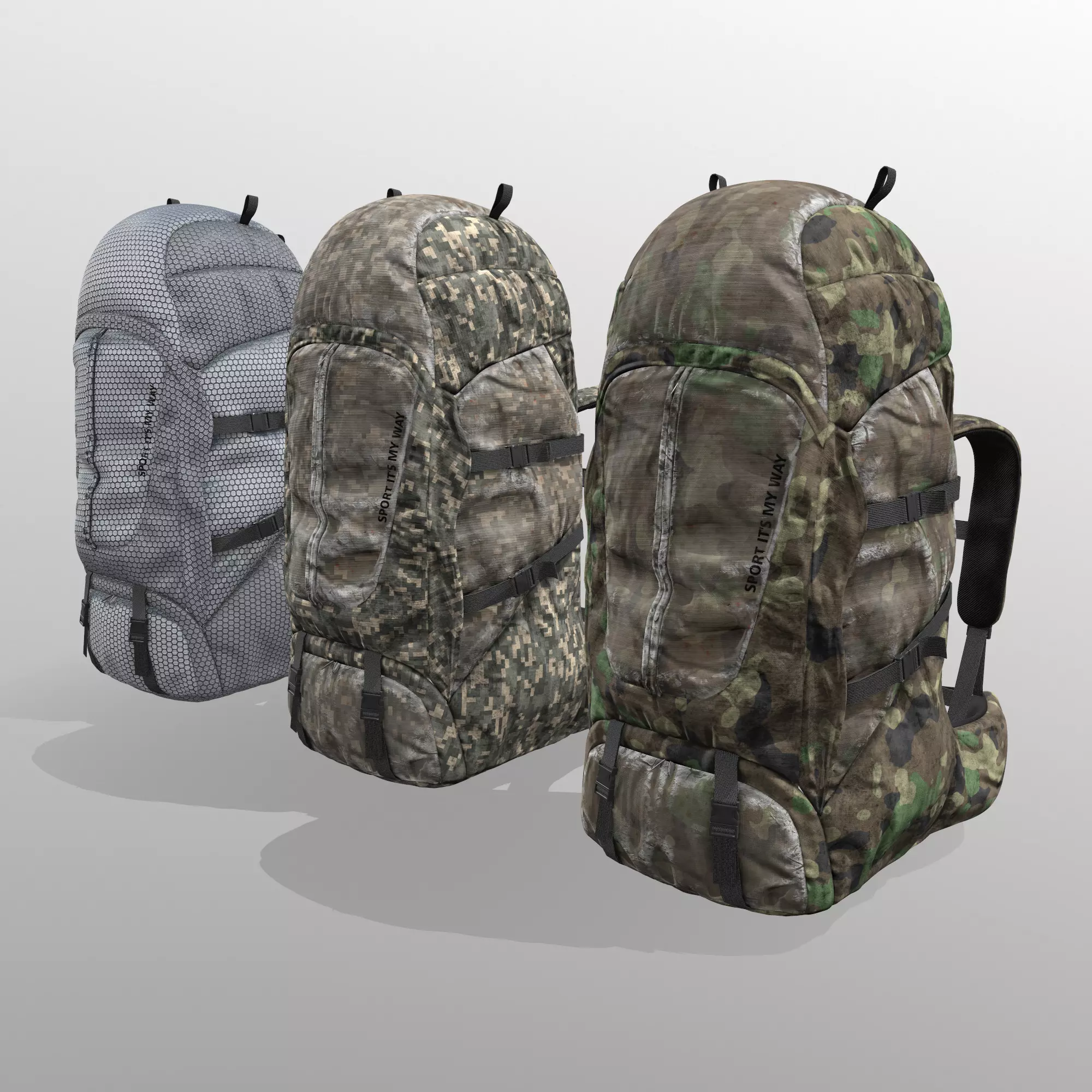 Backpack for hunting hiking traveling Low-poly 3D model_0