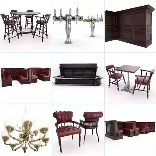 English Pub Furniture and Lighting Collection 3D model