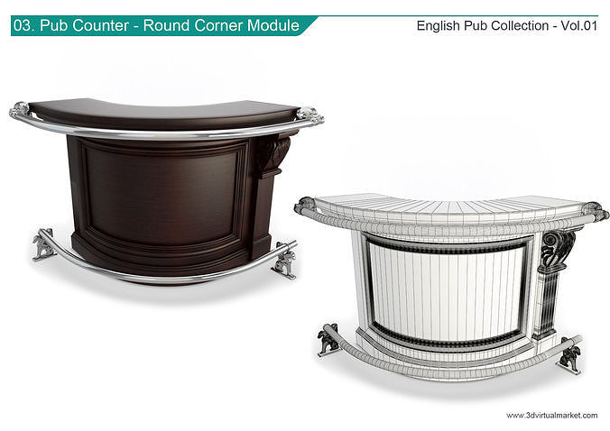 English Pub Furniture and Lighting Collection 3D model 5