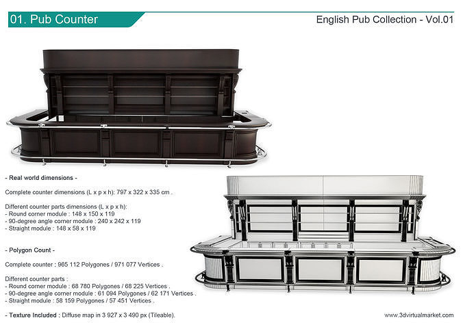 English Pub Furniture and Lighting Collection 3D model 3
