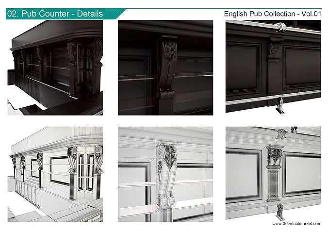 English Pub Furniture and Lighting Collection 3D model 4
