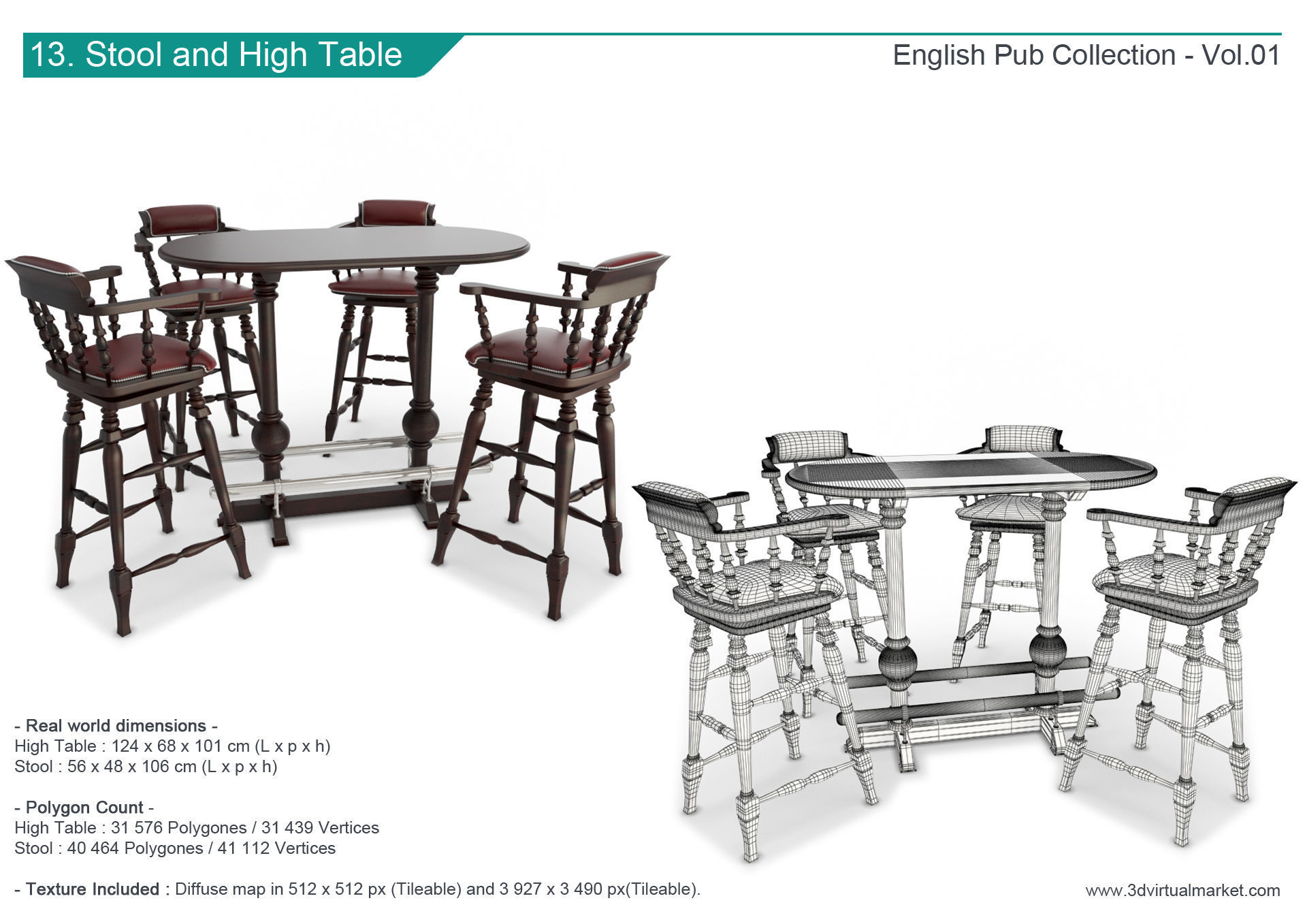 English Pub Furniture and Lighting Collection 3D model_14