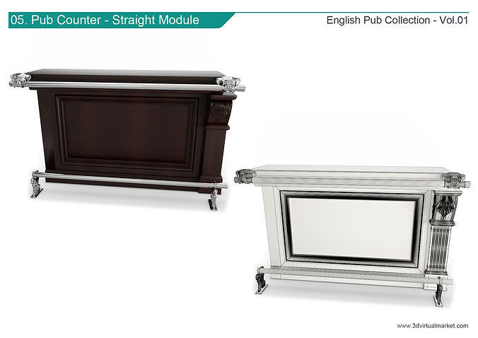 English Pub Furniture and Lighting Collection 3D model 7