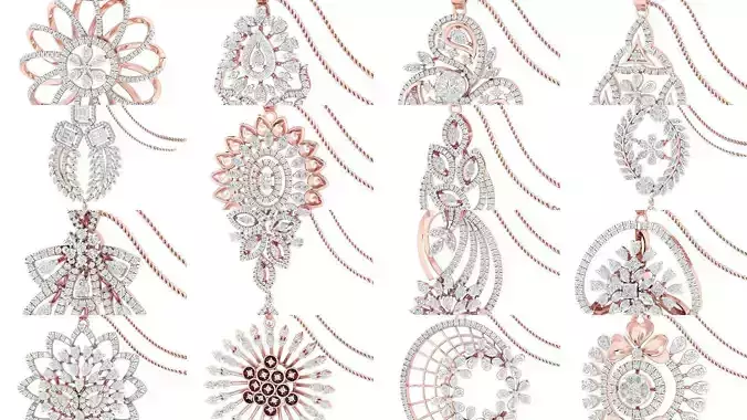 52 Women pendant earrings set 3dm stl details bulk collection  