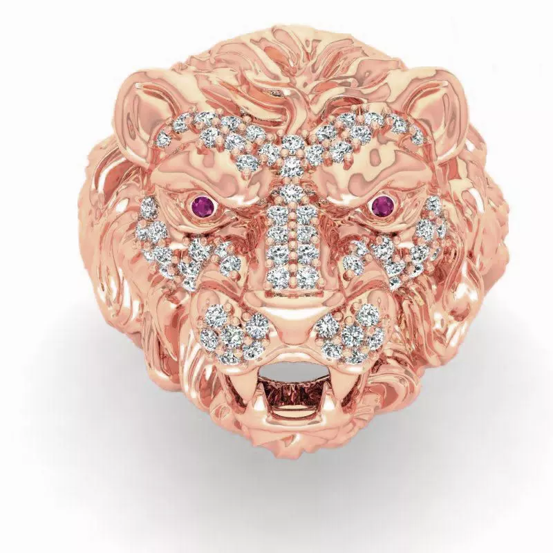 JEWELRY lion head ring in rose gold Free 3D model