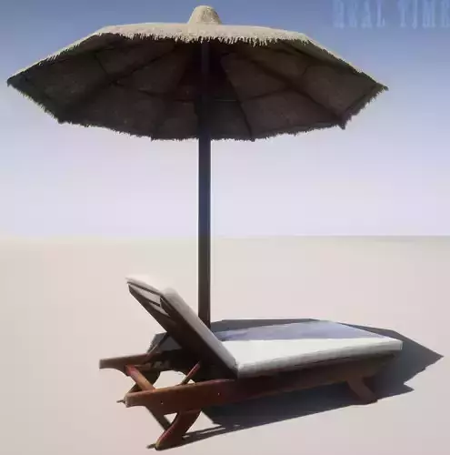  Beach lounger and umbrella - Low-poly 3D model
