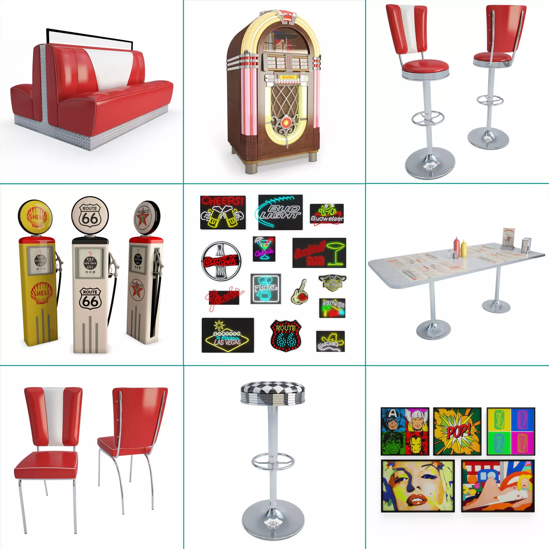 American Diner Restaurant Collection 3D model_0