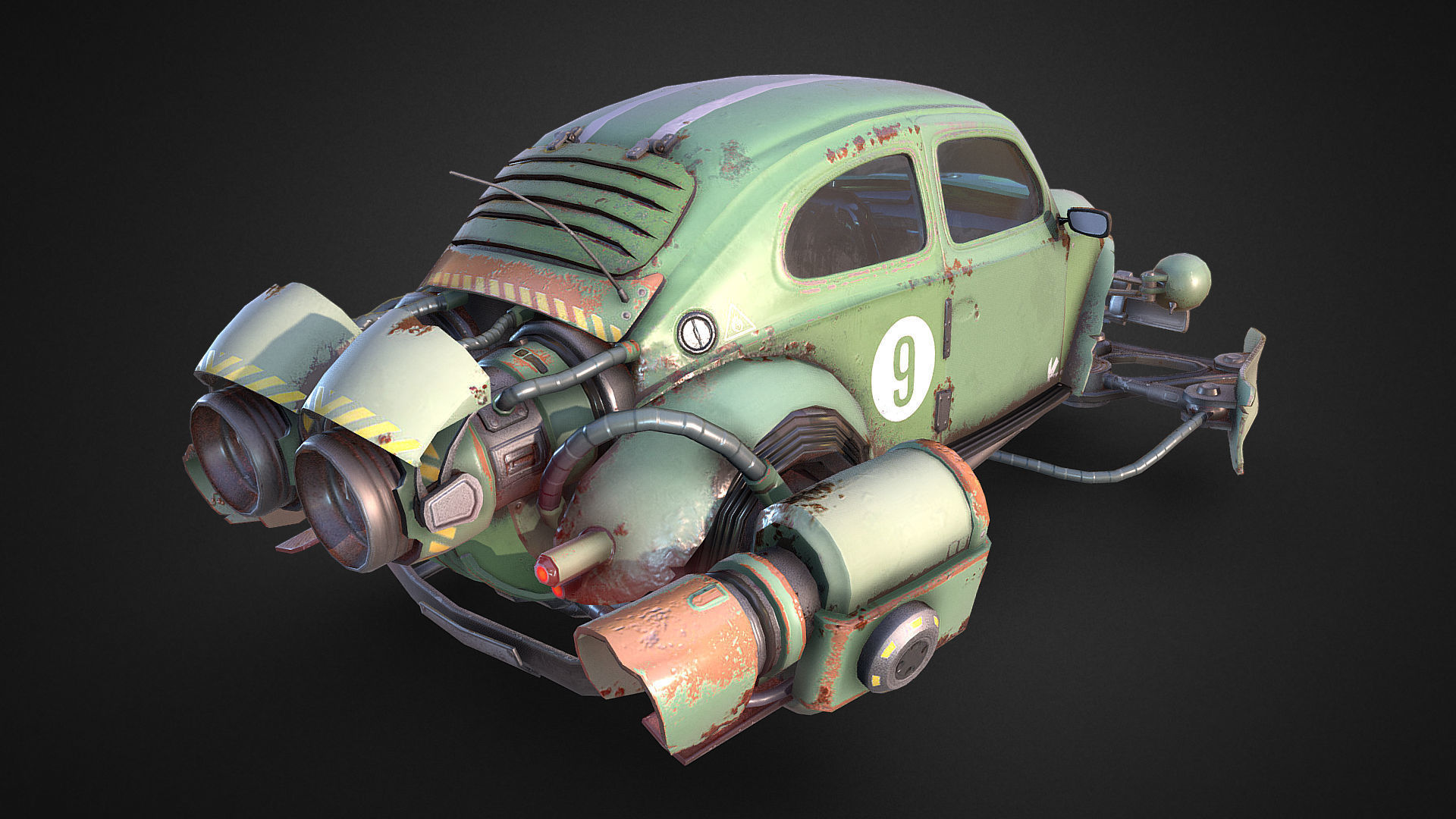 Rocketwagen VW Beetle Hovercraft Low-poly 3D Model Low-poly 3D model_2