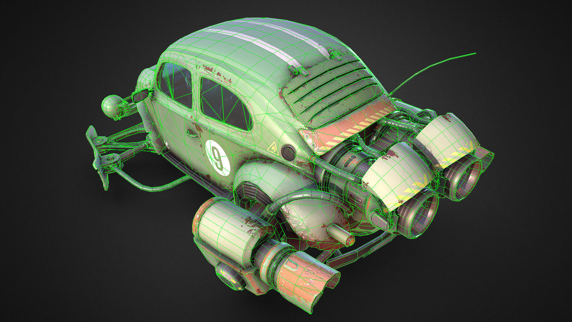 Rocketwagen VW Beetle Hovercraft Low-poly 3D Model Low-poly 3D model_8