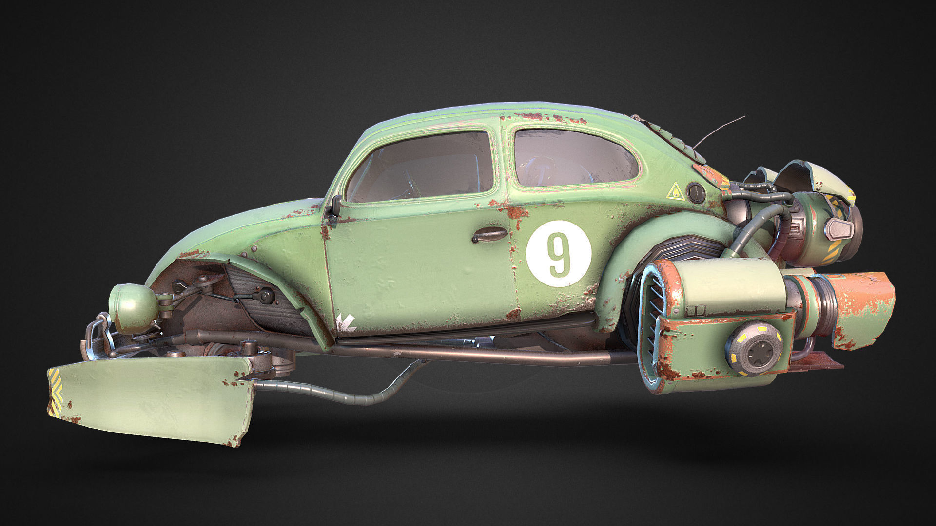 Rocketwagen VW Beetle Hovercraft Low-poly 3D Model Low-poly 3D model_5