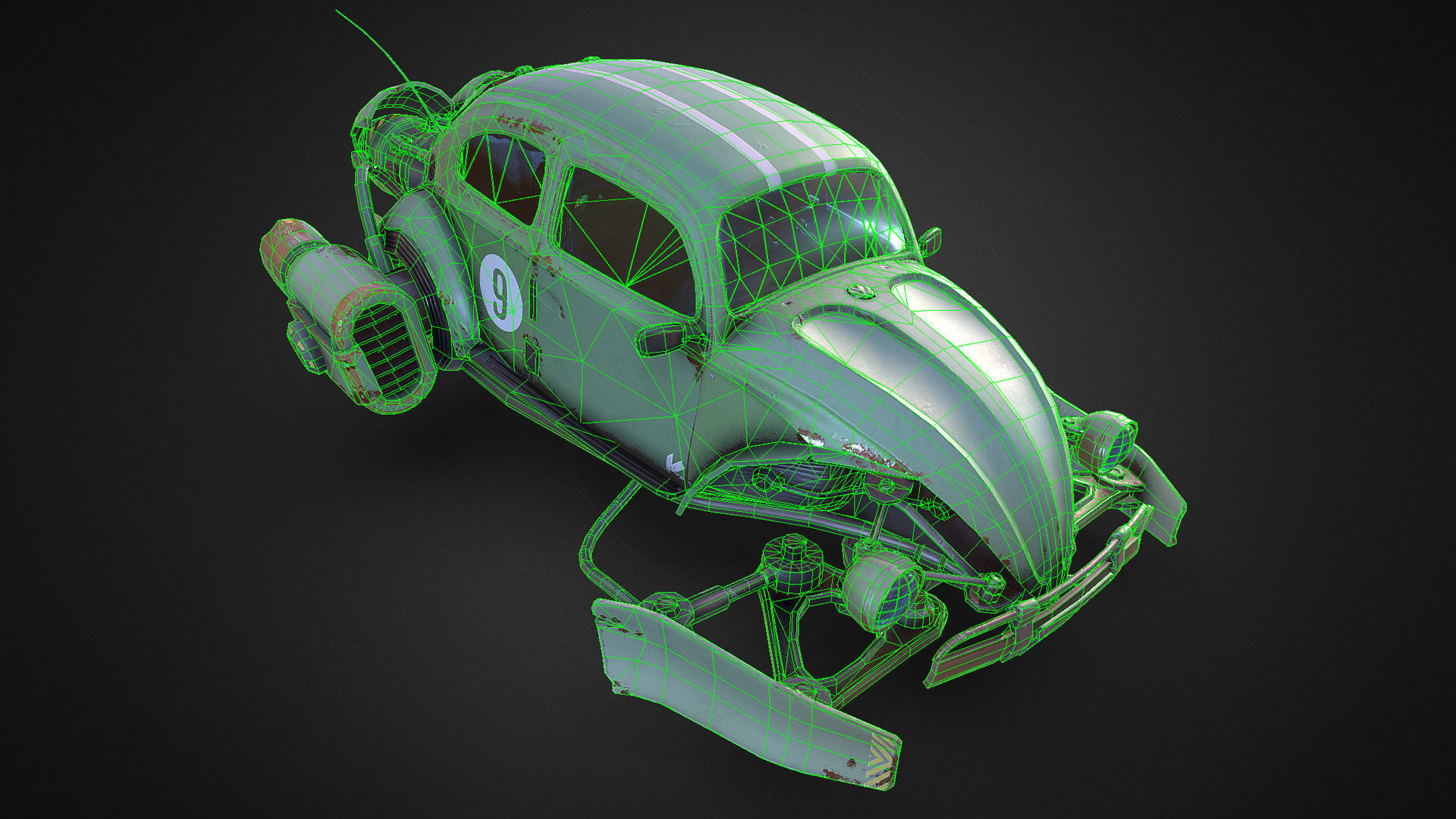 Rocketwagen VW Beetle Hovercraft Low-poly 3D Model Low-poly 3D model_7